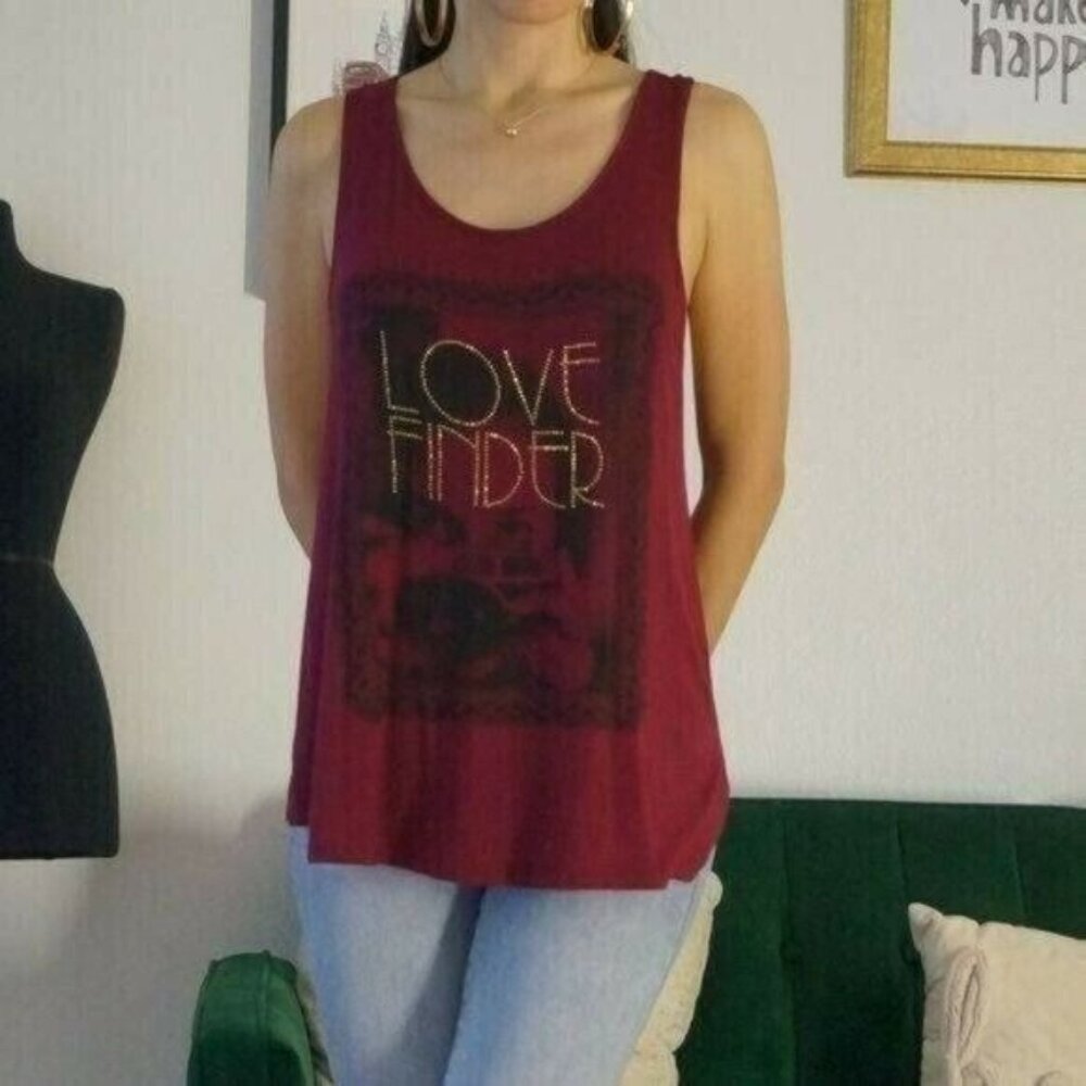 Burgundy Racer Back Flowy Top Graphic Print Size M